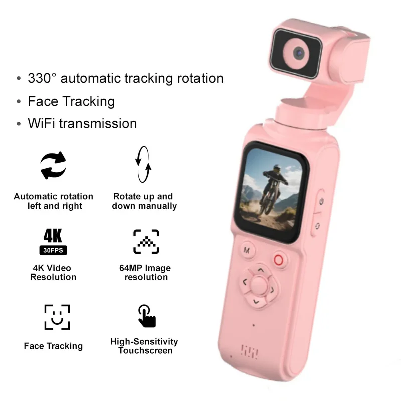 

Kaysunlink 4K Pocket Camera Handheld Stabilized Camcorder 64MP 330° Auto-Tracking Rotation 1.7-inch Touchscreen for Vlogging
