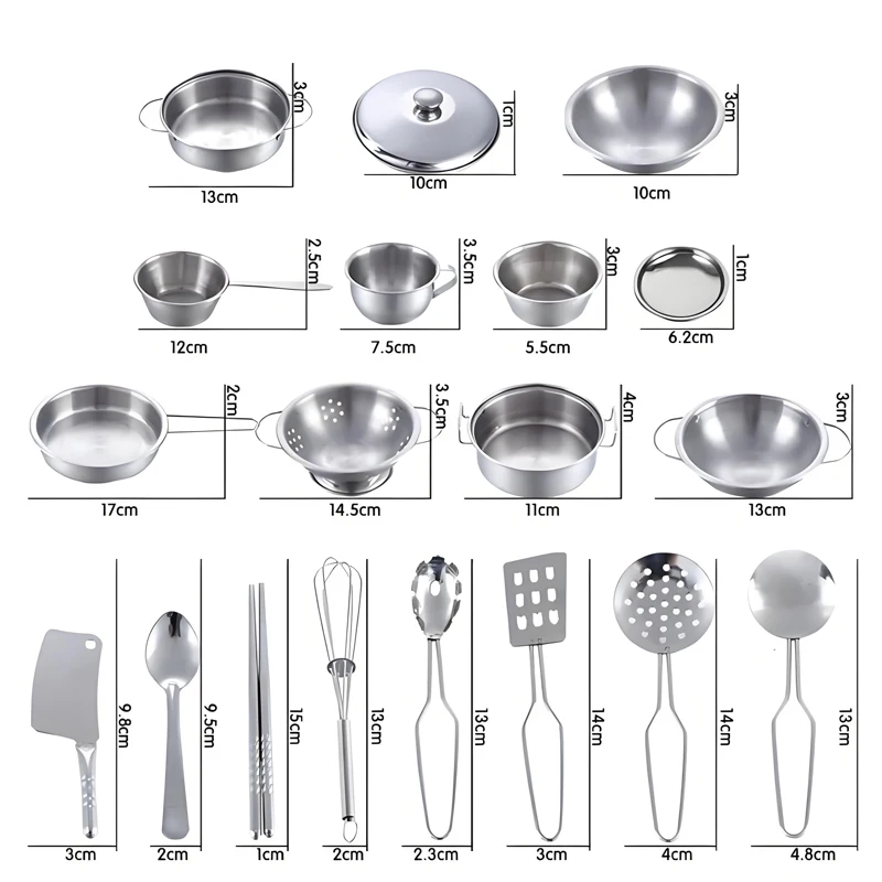 25PCS 스테인레스 스틸 주방 Playset 어린이 요리기구 주방 역할 놀이 교육 장난감 어린이를위한 소녀 소년 선물