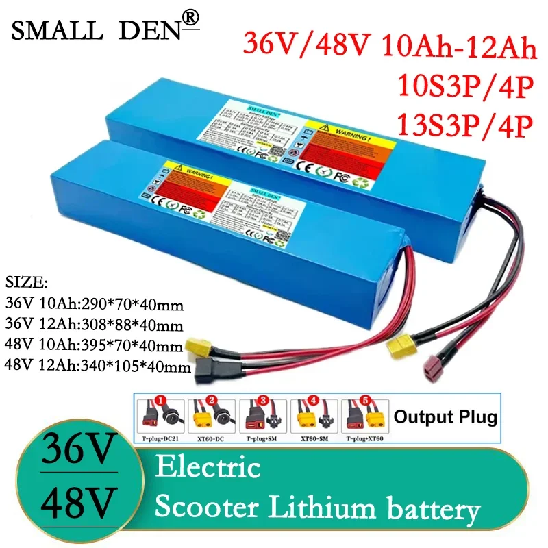 36V 48V Lithium Battery 10Ah 12Ah 18650-10S/13S-3P/4P Built-in High-power Balanced BMS 0-800W Electric Bicycle Scooter Battery