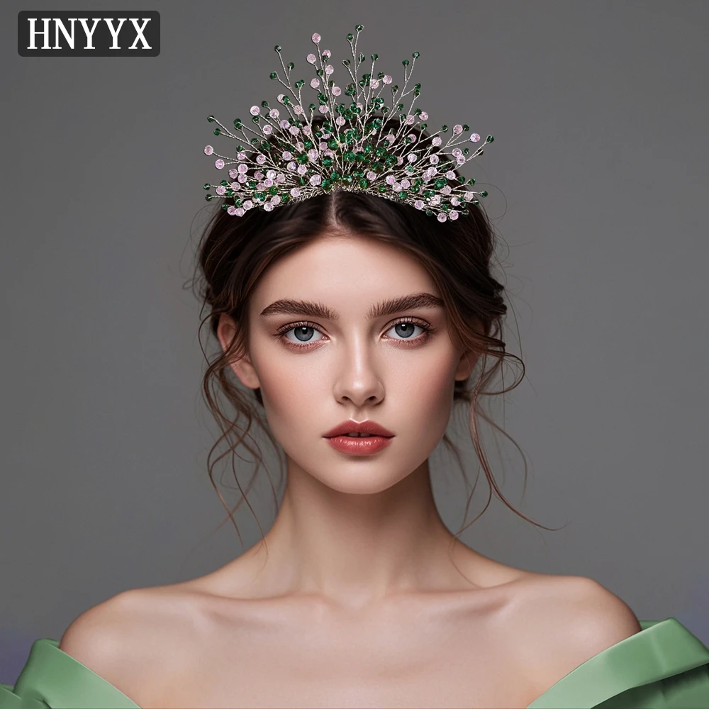 

HNYYX Green Princess Crown Tiara Sparkling Crystal Bridal Dress Up Accessories Birthday Party Hair Piece Girls Jewellery A326