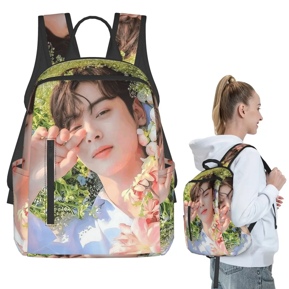 

Cha EunWoo Kpop Astro Backpack Student BookBag Children School Bag Laptop Shoulder Bags Men Women
