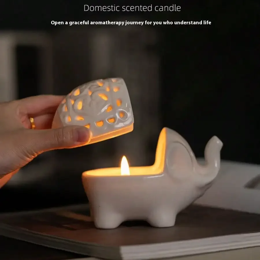 

Ceramic Hollow Elephant Candle Holder Incense Burner Incense Bead Tray Home Decor Ornaments for Bedroom Dining Roo Office Etc