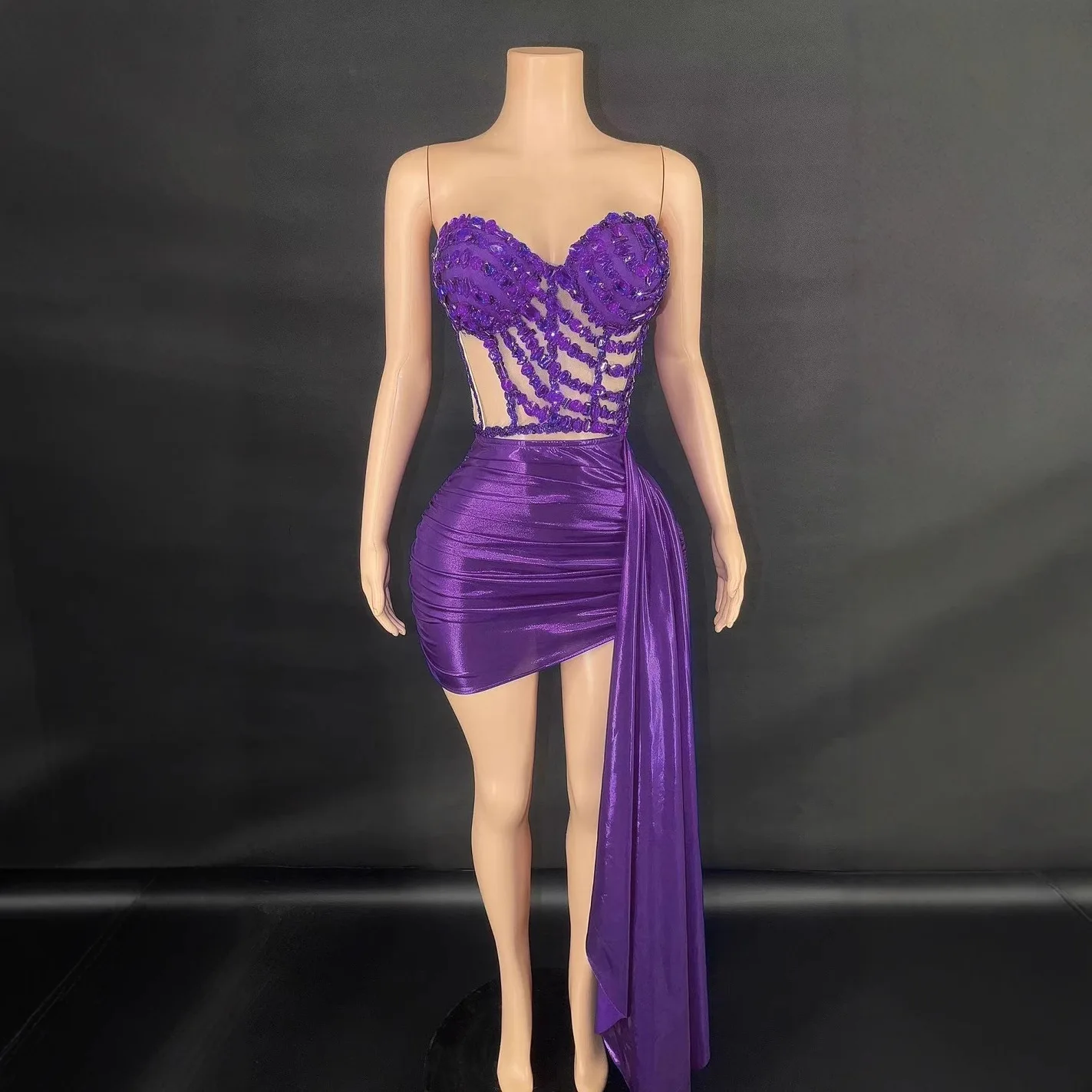 

Birthday Clothing Dress Sexy Tube Top Mini Short Pleated Fashion Skirt Suit Electronic Music Festival Stage Performance