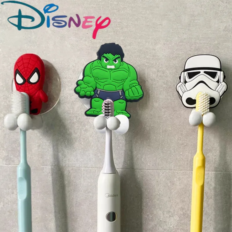 Disney Spiderman Hulk kids Toothbrush Holder Frozen Anime Figure Cartoon Wall Mounted Shelf Bathroom Toys Gifts