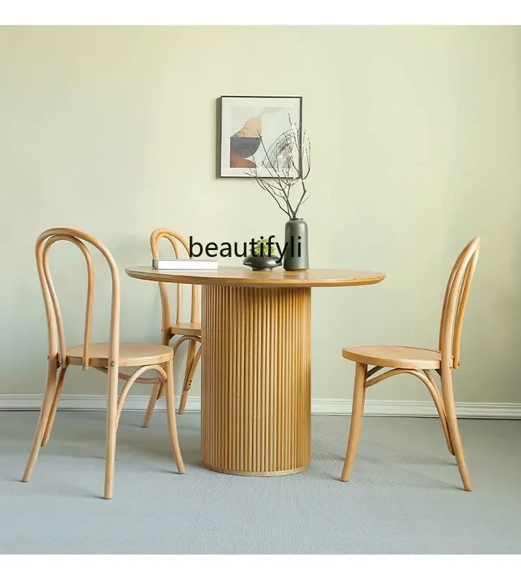 

13Solid Wood Dining Table and Chair Small Apartment Simple Home round Dining Table Dining Table Living Room Multi-Functional