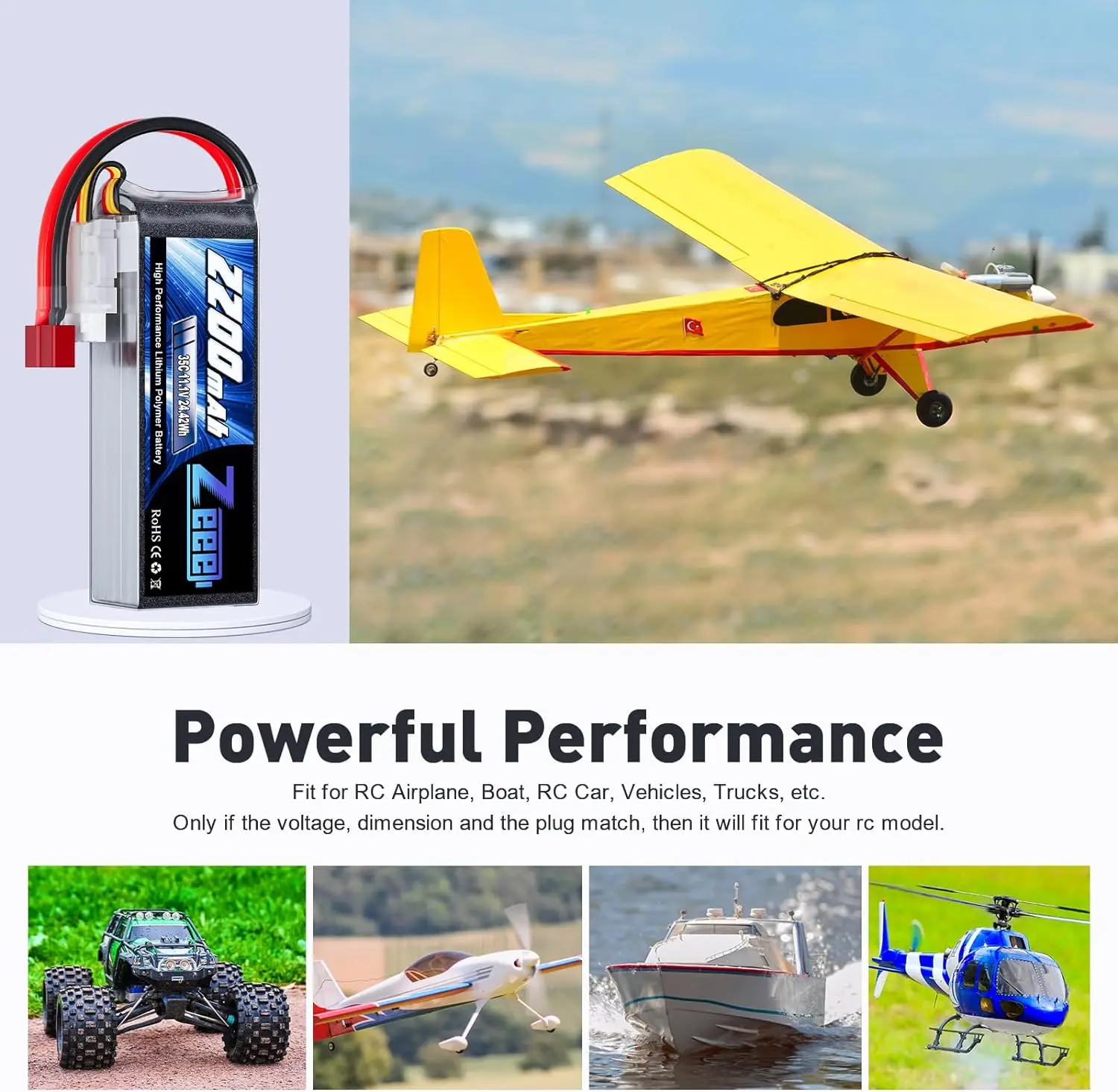 Zeee 3S LiPo Battery 2200mAh 11.1V 35C Softcase with T Plug for RC Cars DJI RC Quadcopter Aireplane Helicopter FPV Drones  Parts