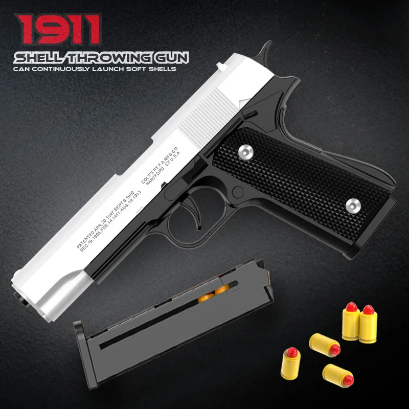 1911 반복 발사 셸 G18 장난감 총 안티 블로잉 소프트 총알 시뮬레이션 핸드 스내칭 어린이 소년 사격 총알