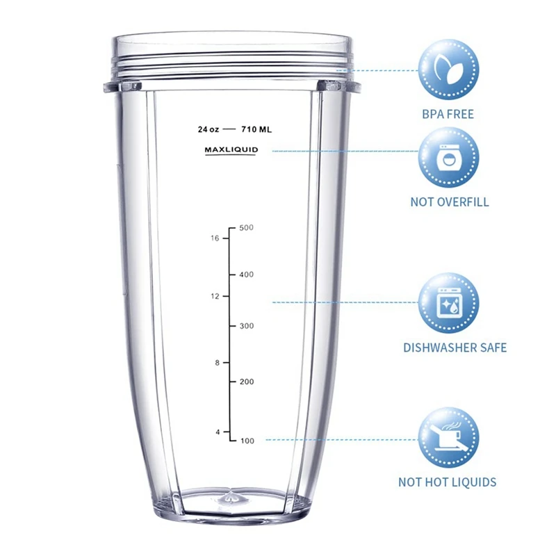 Sostituzione frullatore tazza da 32 once e 24 once e con coperchi, lama estrattore a 7 alette, per Nutri Ninja BL480-30 BL483-30