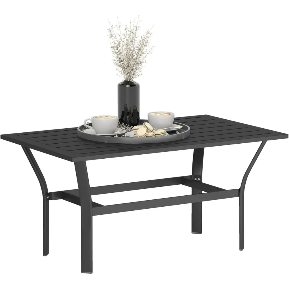 

Outdoor Coffee Table, All-Weather Rectangle Metal Patio Coffee Table with Slatted Tabletop for Outside, Patio, Garden, Balcony,