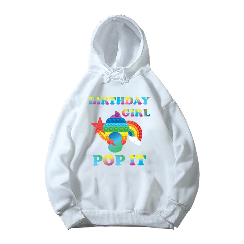 Pop It 2-10 Birthday Girl Pink Hoodies Kids Colorful Ice Cream And Rainbow Graphic Print Fashion Clothes White Sweatshirt Tops