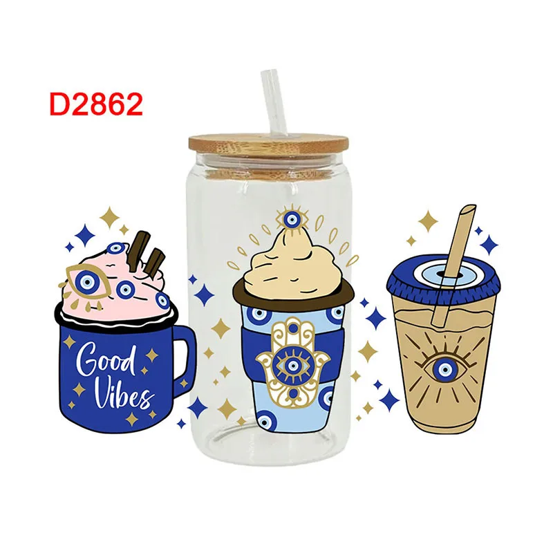 UV DTF Cup Wraps Transfer Stickers- 6 Sheets Blue Eyes Cup Rub on Transfers for Crafting Cup Decal Waterproof  Transfer Stickers