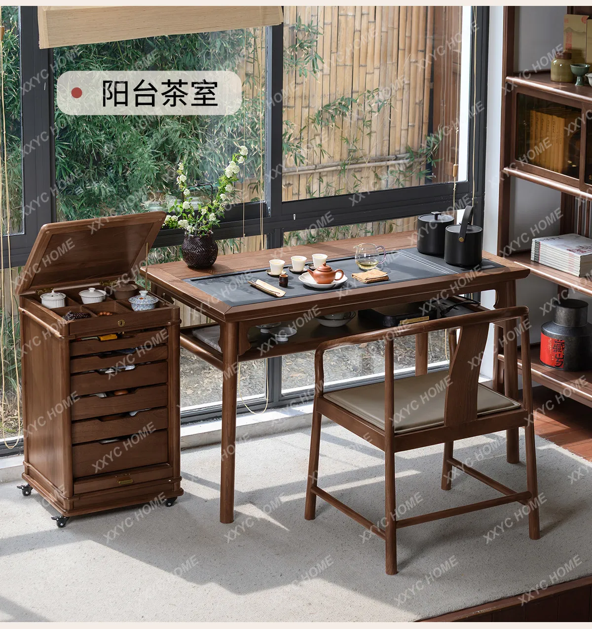 New Chinese solid wood dental cabinet Wenwan storage locker bucket cabinet movable tea set display cabinet