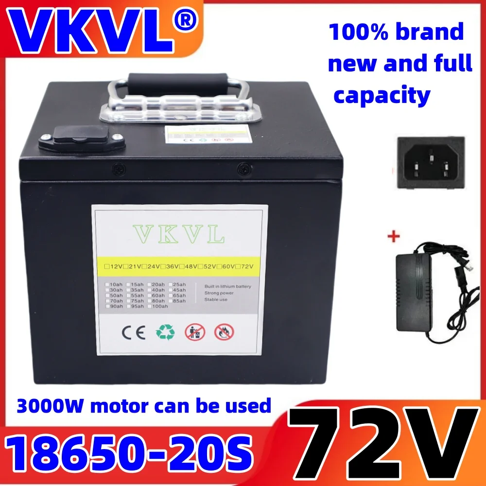 

72V20Ah25Ah30Ah 18650 lithium battery combination, suitable for 250-2000W devices, powerful battery power, complimentary charger