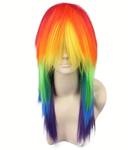 Rainbow Dash Cosplay Long Straight Rainbow Synthetic Cosplay Wig for Halloween Christmas School Thanksgiving Day