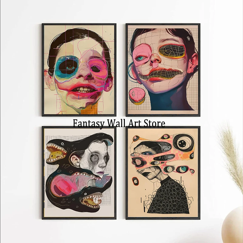 Grid Addiction Canvas Wall Art Surreal Art Beautiful Unique Painting Print Abstract Modern Surrealism Wall Decoration Canvas Art