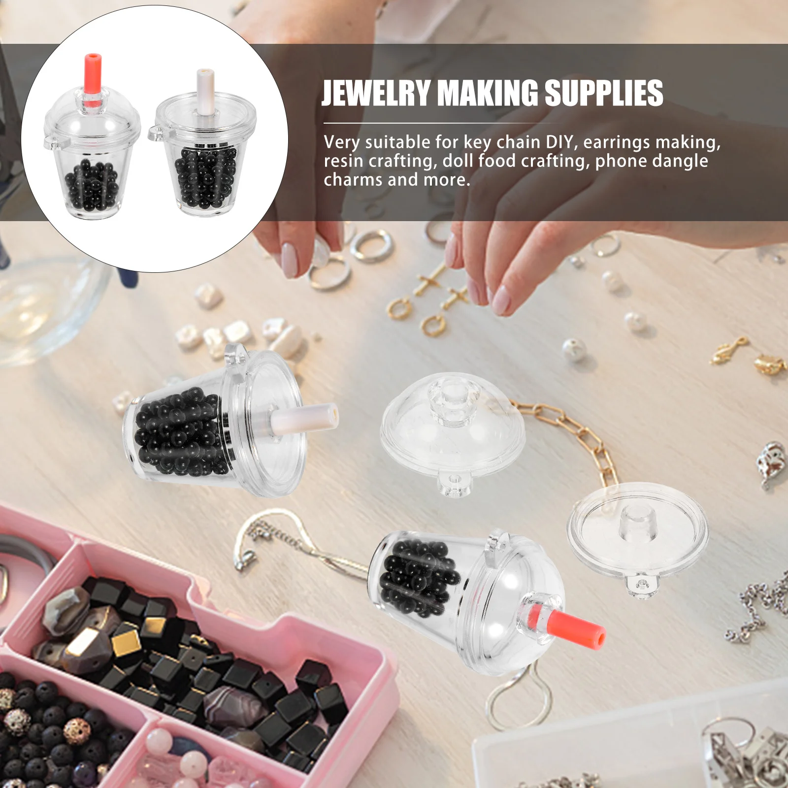 

1Set Milk Tea Cup Keychain Charms Mini Pendants Plastic Durable Safe for DIY Jewelry Making Resin Crafting