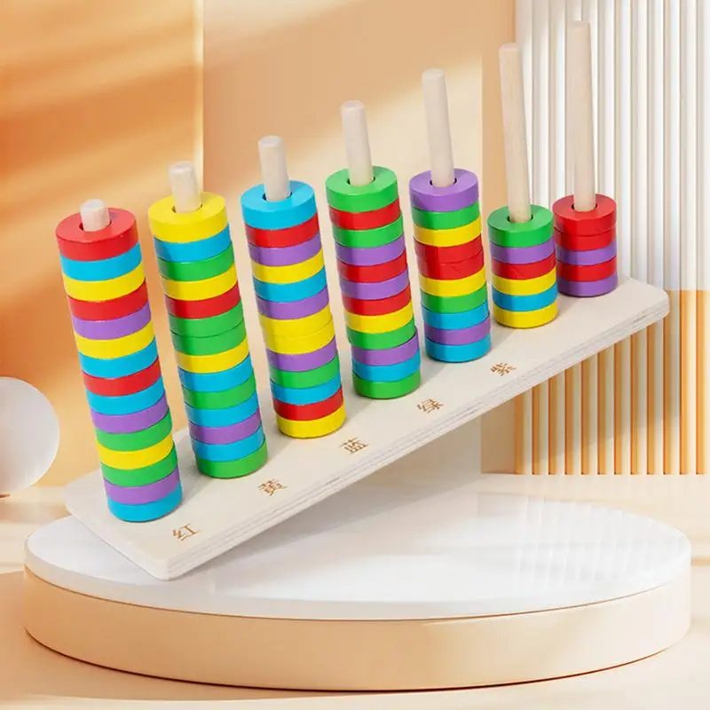 

Math Tools For Kids Colorful Wooden Abacus Stand Toy Rainbow Ring Math Counters For Kids Interactive Educational Calculate Toy