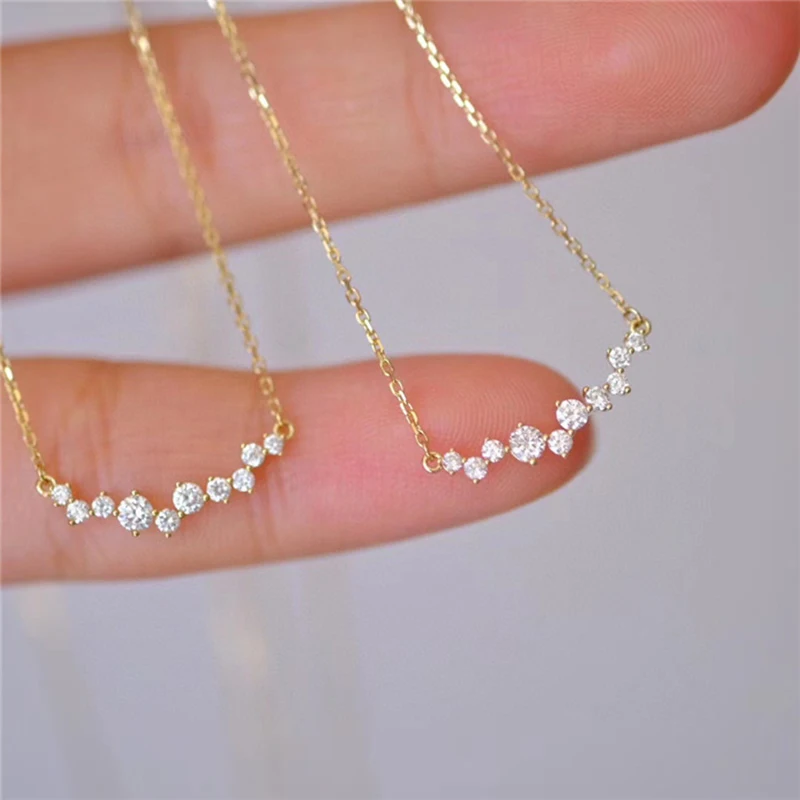 

Metiseko 925 Sterling Silver Necklace Korean Version Pavé Zircon Smile Pendant Clavicle Chain Necklace Women Charm Jewelry