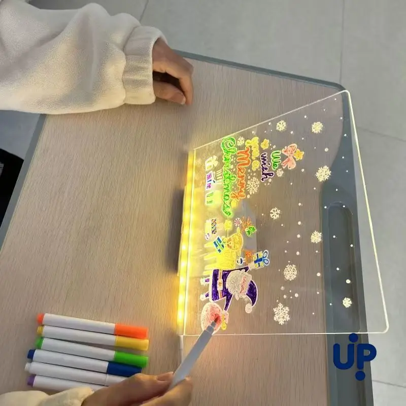 Leuchtendes Acryl-Nachrichtenbrett, wiederbeschreibbar, zum Selbermachen, leuchtendes Zeichenbrett für Kinder, Nachrichtenlampe mit 7 bunten Stiften