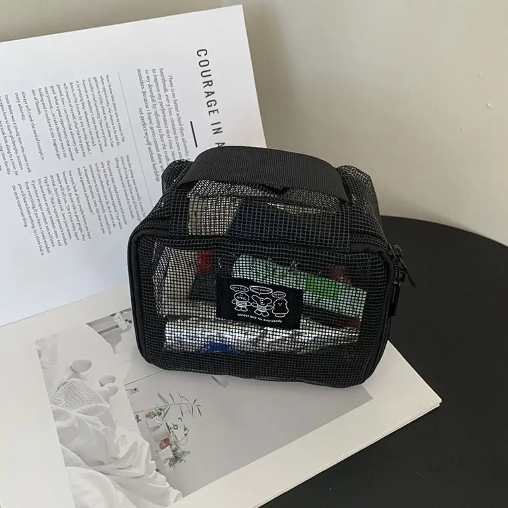 

Convenient Lightweight Mesh Makeup Pouch Visibility Portable Grid Cosmetic Bag Transparent Hollow Out Zipper Pouch Office
