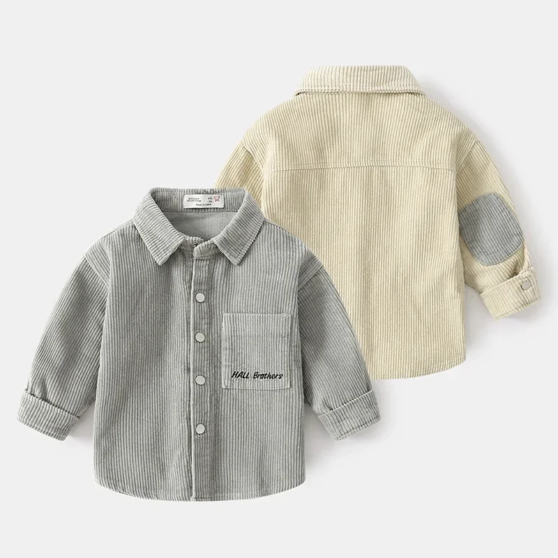 Corduroy Boys Cardigan Baby Boys Shirts Long Sleeve School Blouse Kids White Shirt for Toddler Boys Blouse Children Tops 2023