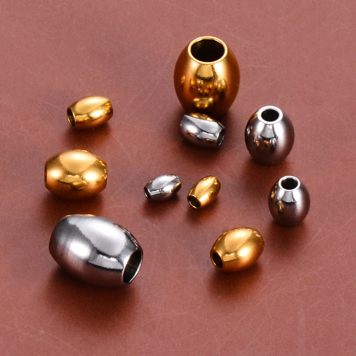 10 Uds. De cuentas ovaladas espaciadoras clásicas de acero inoxidable, amuleto de superficie lisa para hacer collares, pulseras, accesorios de joyería DIY