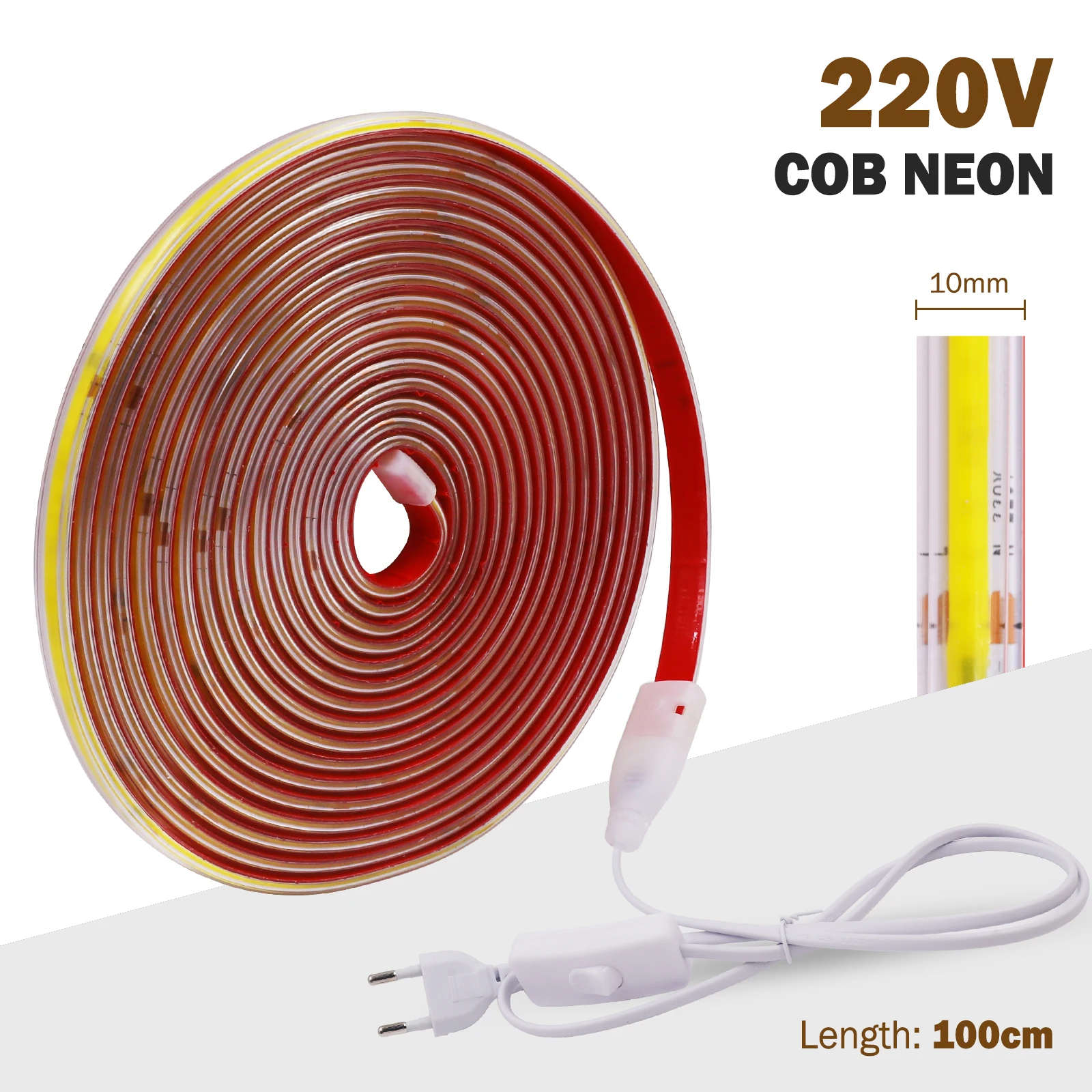 AC 220V COB Strip IP65 Waterproof With EU Switch/2PIN Cable 240Leds/M 3000K 4000K 6000K Flexible Ribbon Rope LED Light