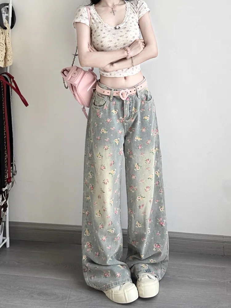 

Y2K American Retro Slim Women Jeans Fashion Street Casual Chicly Woman Jeans High Waist Loose Basic Straight Leg Pants Female