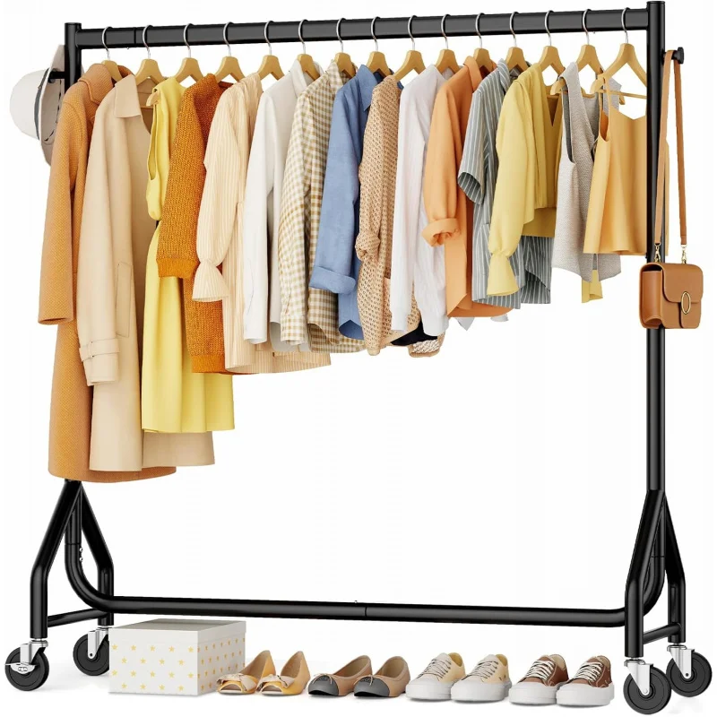 

Heavy Duty Rolling Clothes Rack 500LBS Capacity Metal Hanging Garment Stand Black 48 Inch