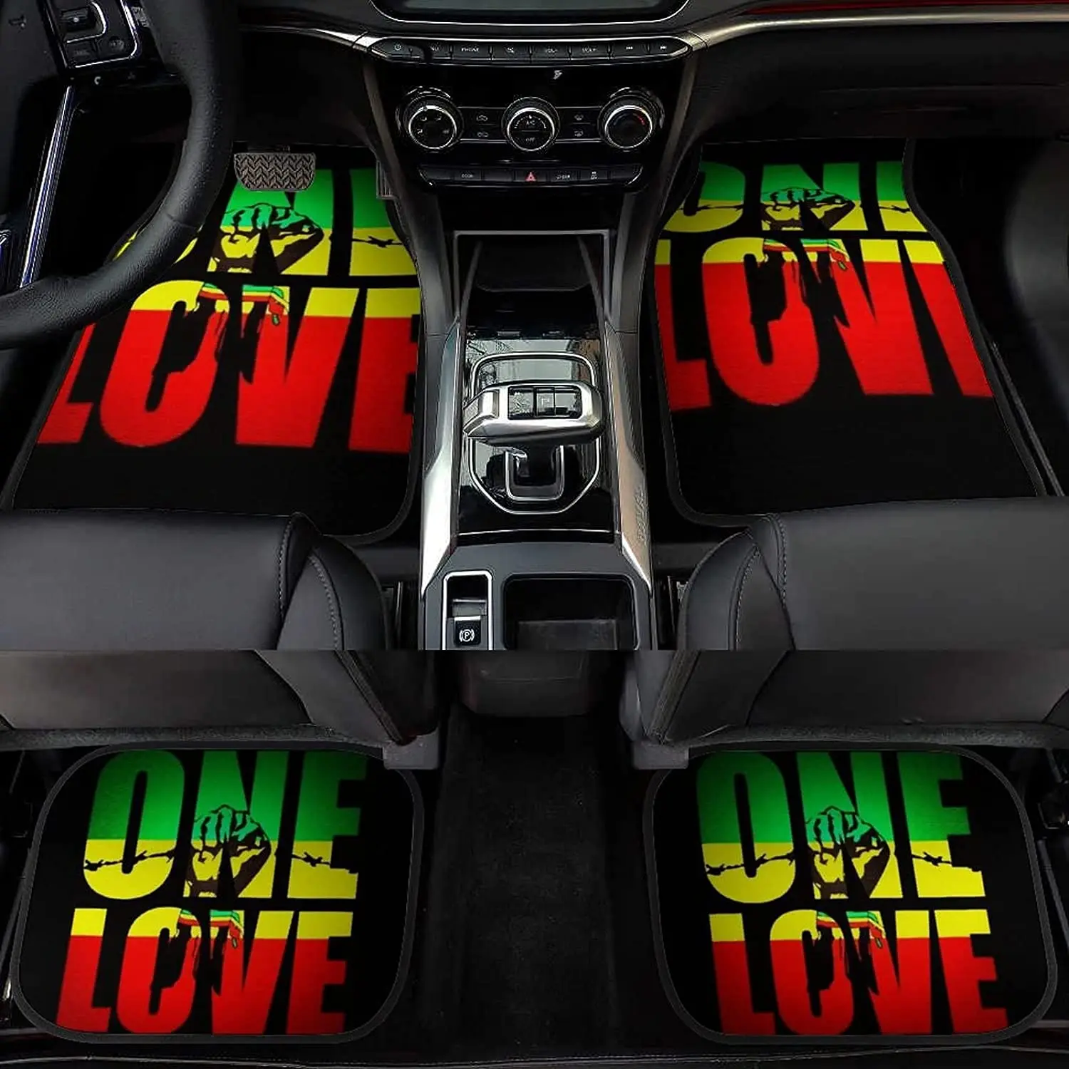 4Pcs Auto Car Floor Mat Reggae Rasta One Love Green Yellow Red Vehicle Front Rear Carpets Mat,Universal Fit Car Floor Carpet Rug