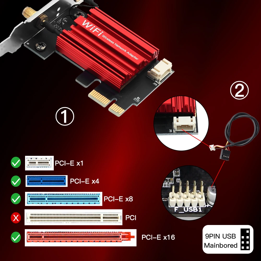 Fenvi 1200Mbps WiFi PCIE Adaptador Bluetooth 5.1 Dual Band 2.4G/5G AC1200 WiFi5 Placa de rede sem fio 802.11ac para PC Win 7/10/11