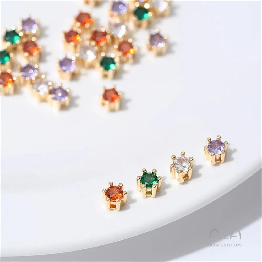 

14K Gold-coated Inlaid Zircon Claw Drill Horizontal Hole Bead Spacer DIY Handmade Beaded Accessories Handmade Jewelry Materials