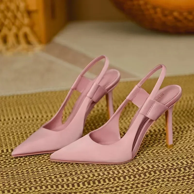 Elegant Slip on Slingback Pumps Sexy Pointed Toe Stiletto Sandals Luxury Silk High Heels Women Summer Designer Party Dress Shoes