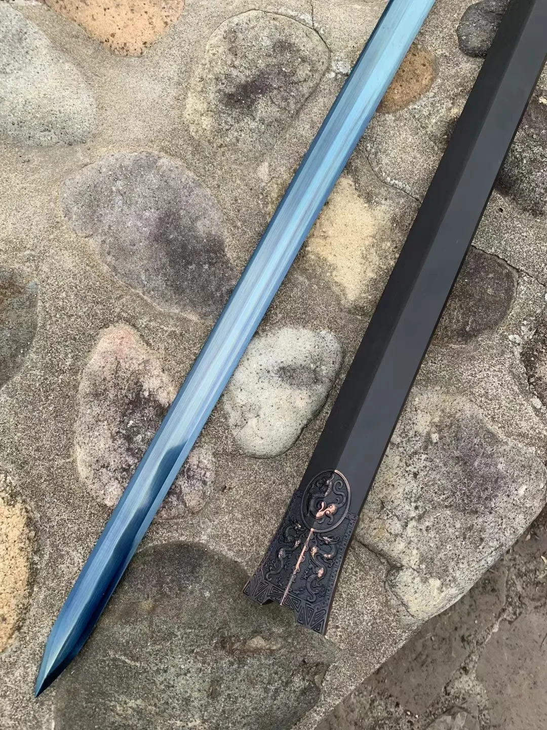 Handmade Han Sword Jian Blade Carbon Steel Emperor Edged Ancient Beast Dragon Wood Scabbard - view 4