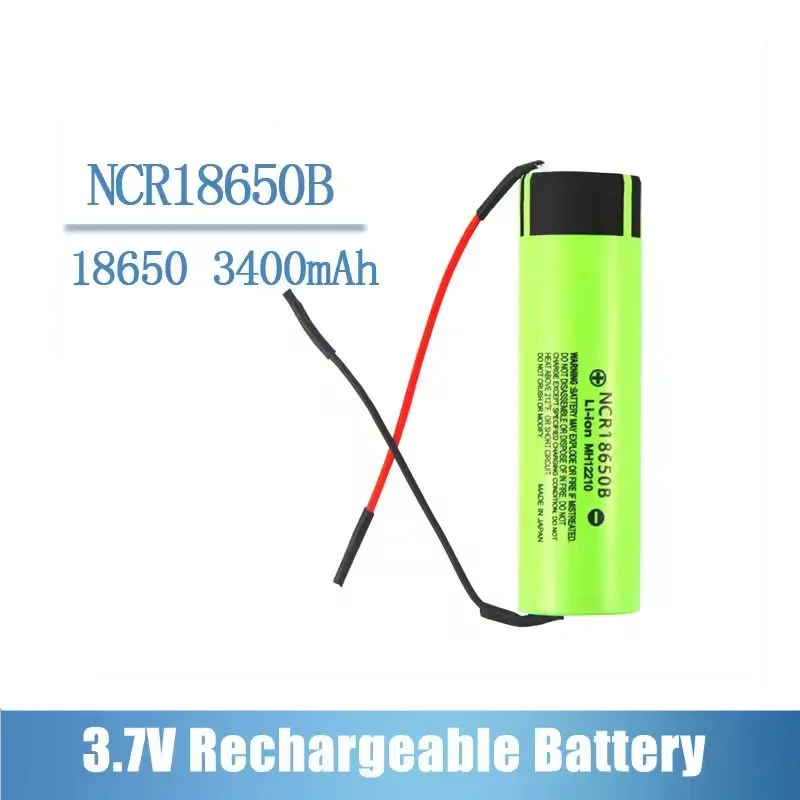 Daweikala Lithium ion Rechargeable Battery NCR18650B, 3.7 V, 3400 mAh, 18650, Welded Silicone Cable, DIY, Original, New