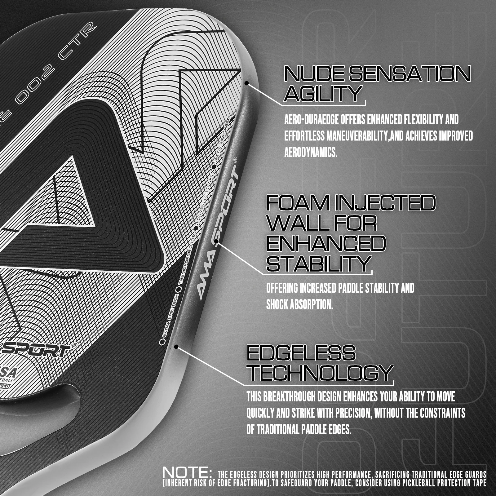 AMASPORT FUTURE 002 Toray T700 Rakieta do pikle z włókna węglowego 13 mm Wielowarstwowy rdzeń z dodatkową technologią Spin Air Dynamic Thermoforme