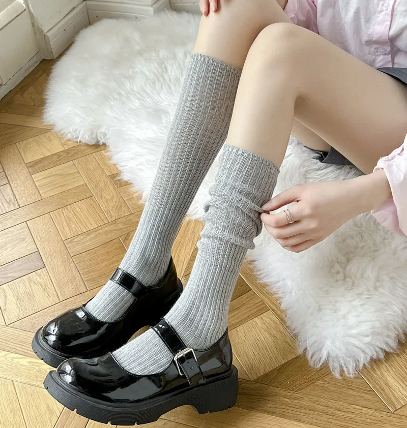 Trends Women's Stockings Spring Summer Cotton Knee High Socks Fashion Korean Preppy Style Plain Casual Women Socks Long Striped