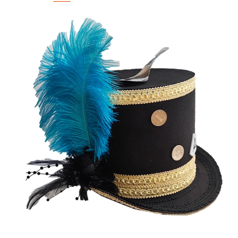 

Halloween Magician Hat COS Retro Steampunk Hat Mad Jazz Hat Robin Hood Cowboy Feather Hat