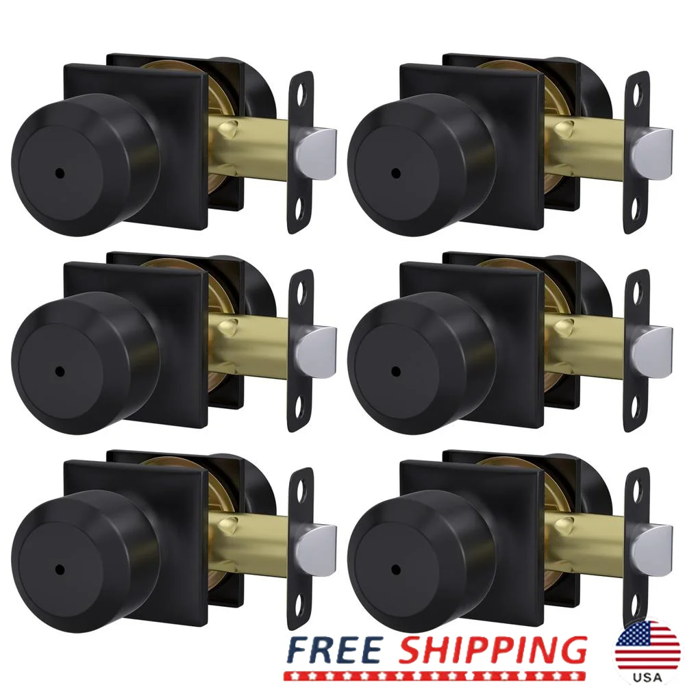 Interior Door Knobs 6-Pack Privacy Matte Black Bedroom Bathroom Modern Square Knob