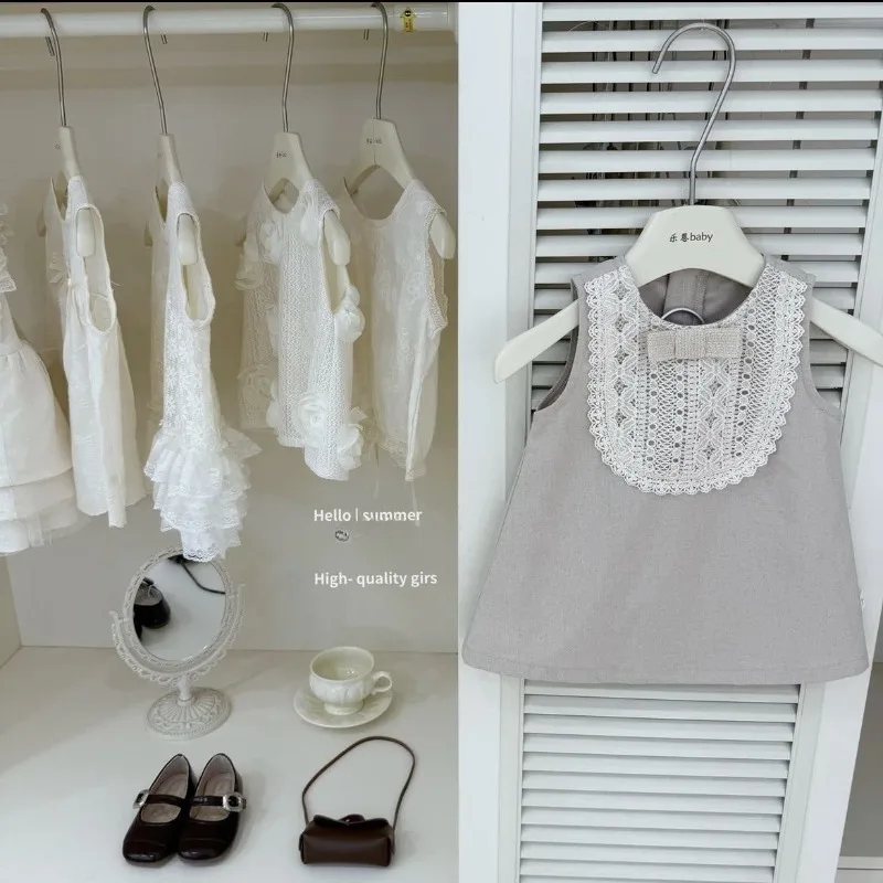 

New Arrival Baby Girl Openwork Knit Floral Sundress, Relaxed Fit Sleeveless Dress, Kids Breathable Summer Apparel