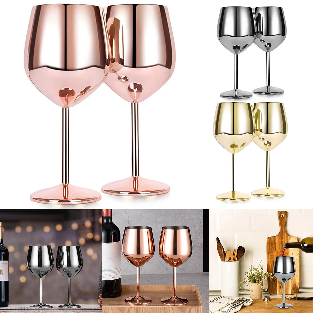 2Pcs Stainless Steel Wine Glasses 18oz Large Capacity Wine Goblets Unbreakable Rose Gold Wine Glasses Multifunctional Stainless