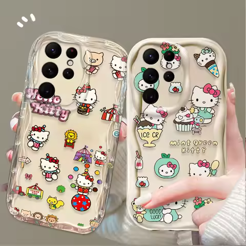 Sanlio Hello Kitty 3D Wave Case For Samsung Galaxy S25 S24 Ultra S23 S22 S21 Plus FE A56 A36 A26 A16 A06 A15 A25 A35 A55 5G