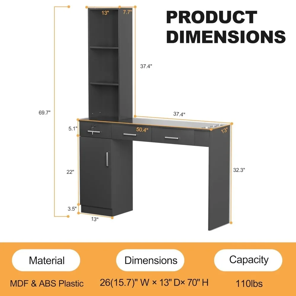 Barber Salon Work Station for Hair Stylist Home Beauty Salon Equipment Barber Supplies Organizer Cabinet Barbershop Furniture