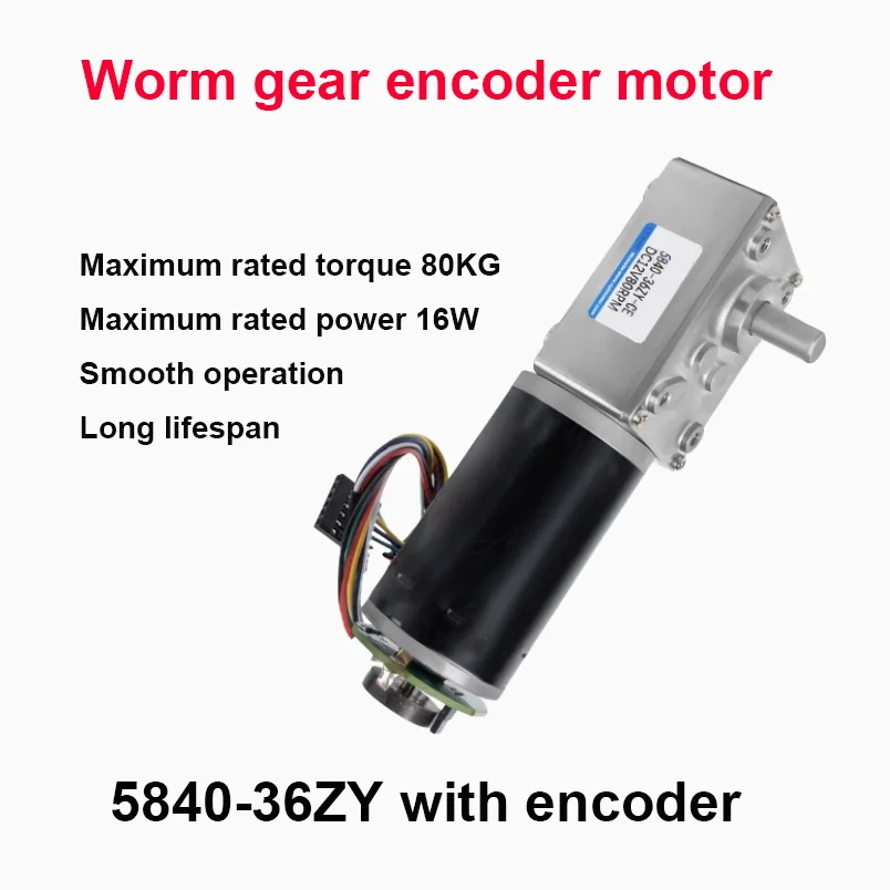 5840-36zy Worm Gear Reduction Brush Motor 6-470rpm Max-torque 100kg Right Angle Motor With Encoder Cw/ccw 12v24v High Torque