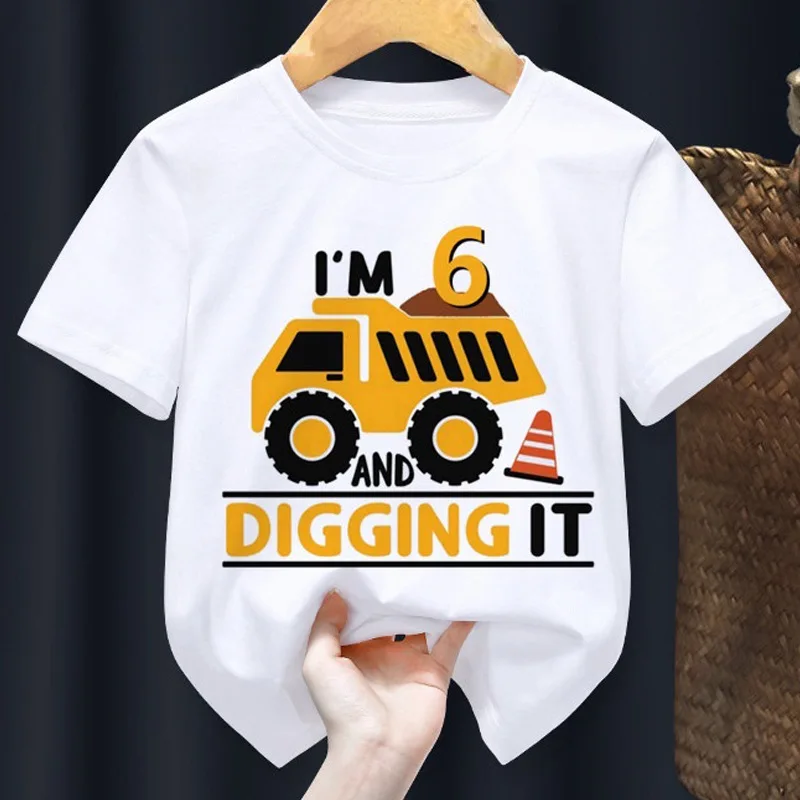 Digger-Camiseta de manga corta con cuello redondo para niños y niñas, camiseta blanca con estampado Digital para Familia, ropa para niños y niñas, camiseta para niños de Aliexpress Uk