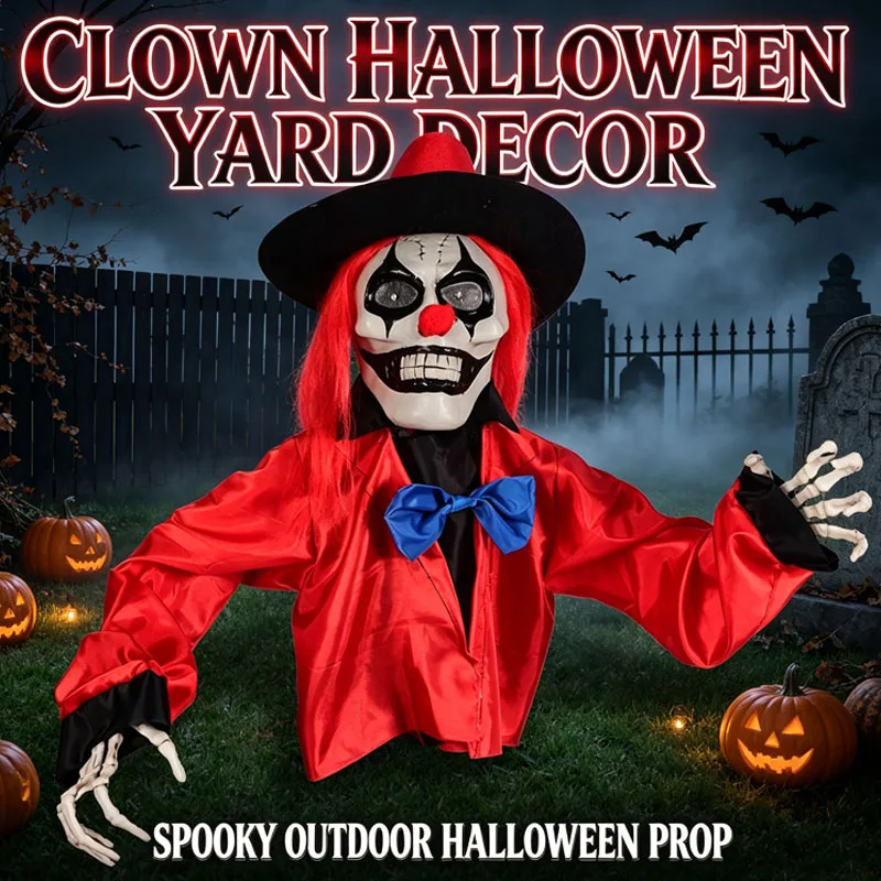 Scary Clown Ghost Lawn Ornament with Glow Eyes, Halloween Yard Stake Decor for Haunted House, Garden & Party Prop