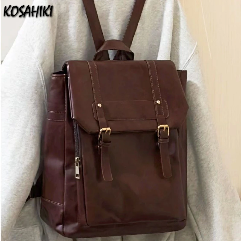 Japanese Students Casual All Match Bags for Women Vintage Solid Preppy Trendy Schoolbag Streetwear Y2k Aesthetic Backpacks Femme