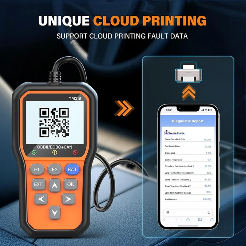 Super Sale YM319 OBD2 Scanner Diagnostic Tool with Battery Tester, Live Data, Cloud Printing & DTC Lookup