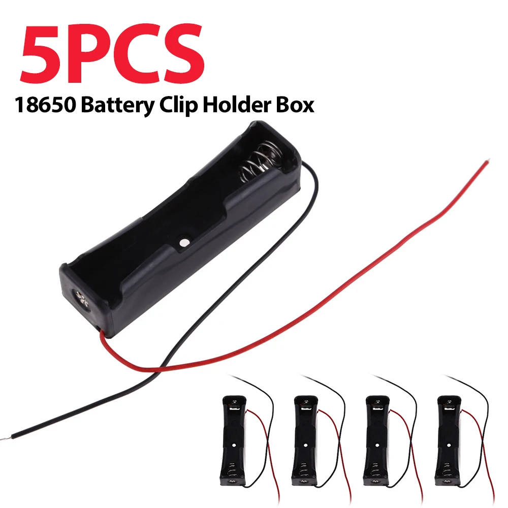 5 Pcs New 18650 17500 18500 Battery 3.6~4.2V Clip Holder Box Case Black