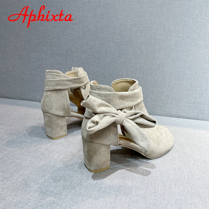 Aphixta Summer Peep Toe Cool stivali da donna sandali con lacci tacchi quadrati scarpe a rosetta a fascia stretta taglie forti 43